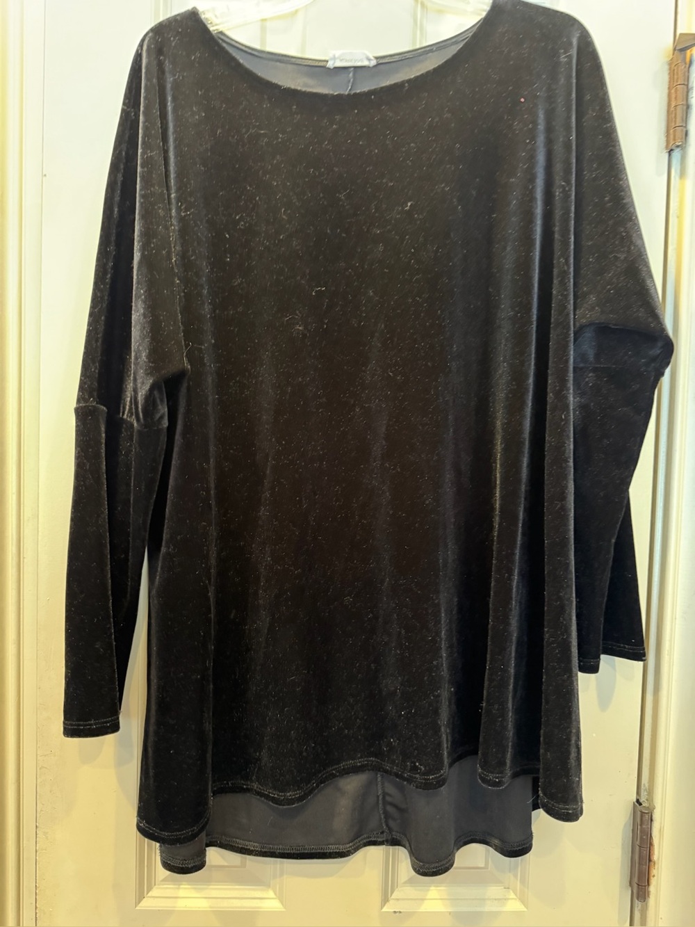 Adrienne Black Velvet Long-Sleeve Tunic with Layered Hem